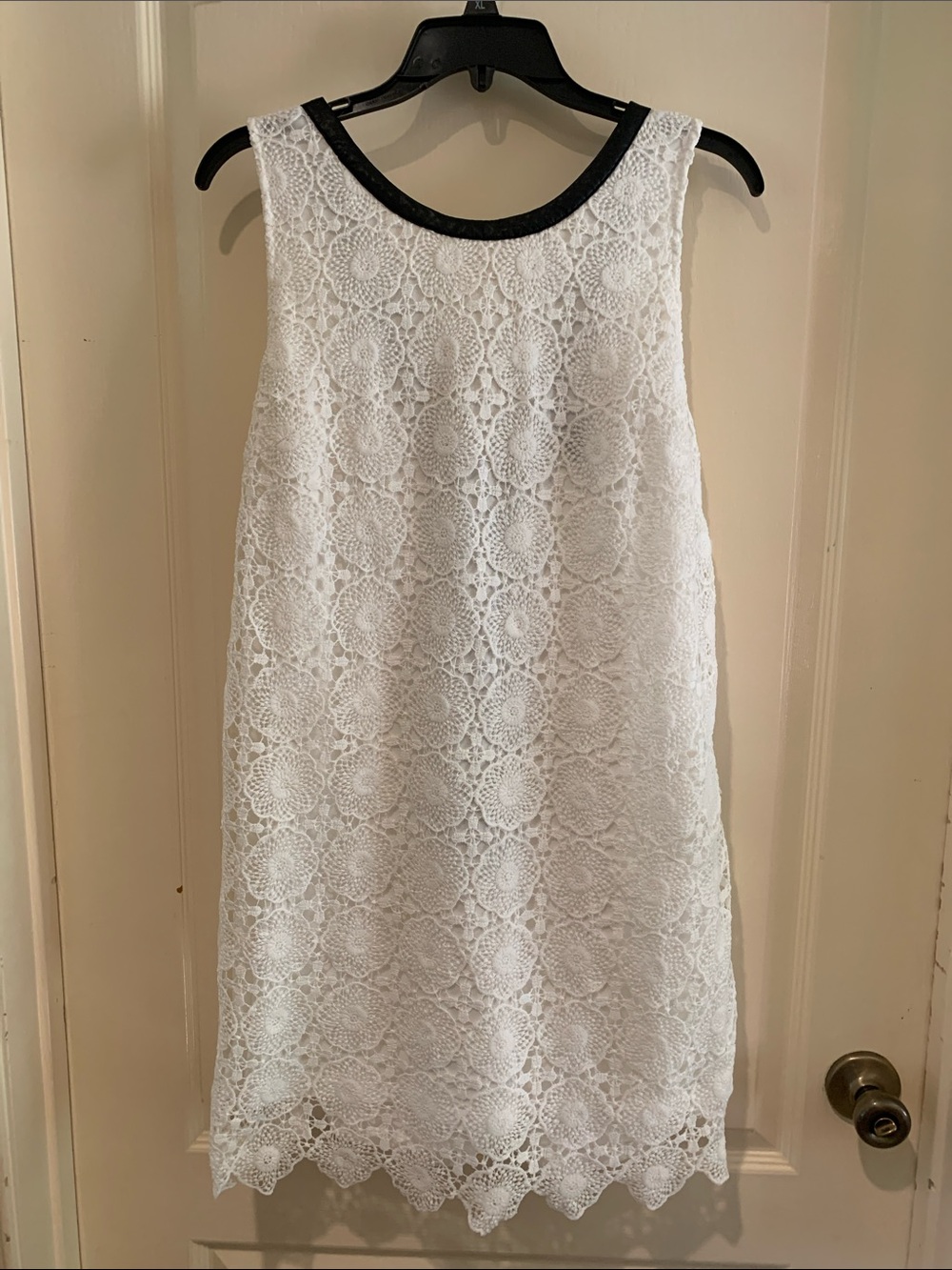 Taylor White Lace Mini Dress with Black Trim
